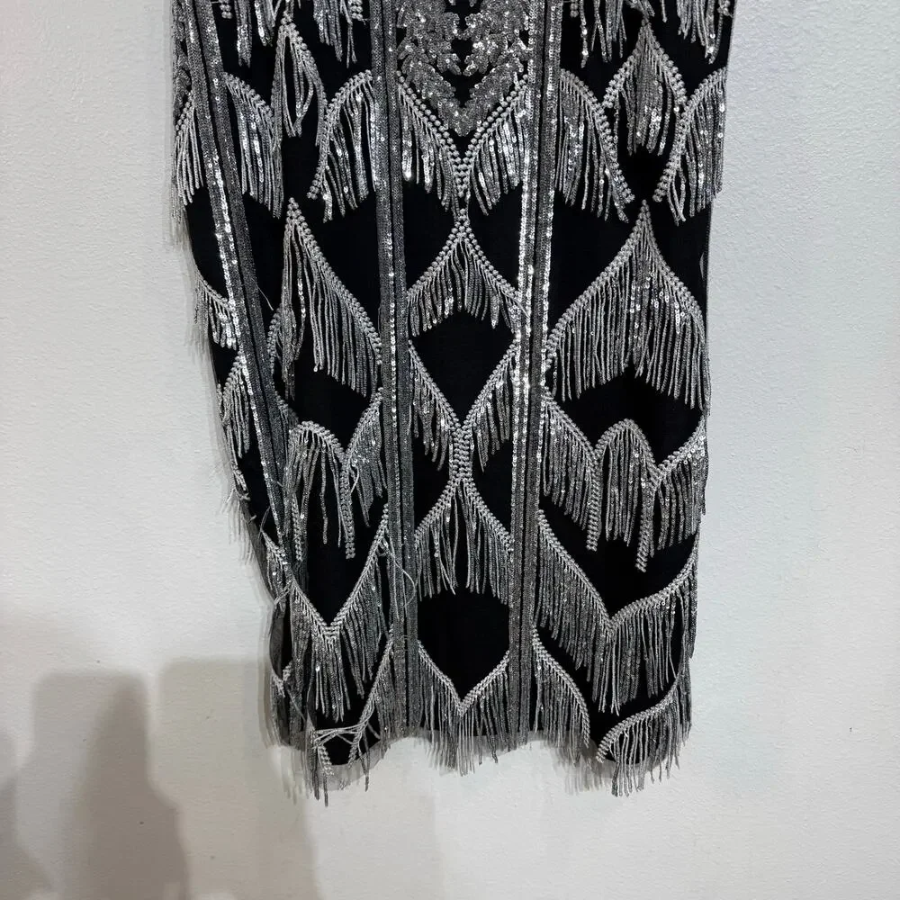 Dress the Population Black Viviana Sequin Fringe Strapless Midi Dress Sz XXL - Picture 4 of 13